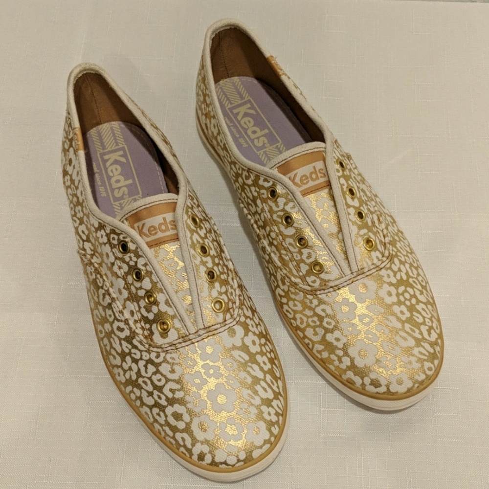 Keds Metallic Leopard Floral Slip On Sneakers